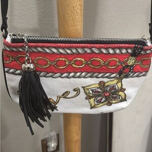 Brighton Red and White Crossbody Bag with Black Tassel